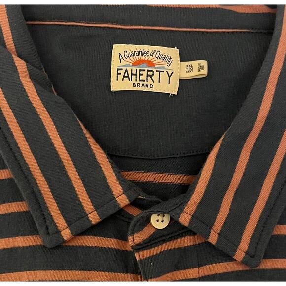 Faherty Retreat Polo Shirt Mens XXL Short Sleeve Navy Rose Stripe Golf Preppy - Picture 6 of 9
